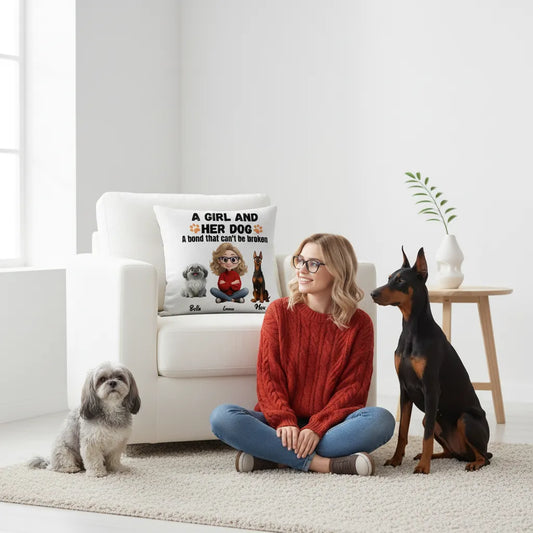 A Girl And Her Dog- Linen Pillowcase + Pillow Insert Set