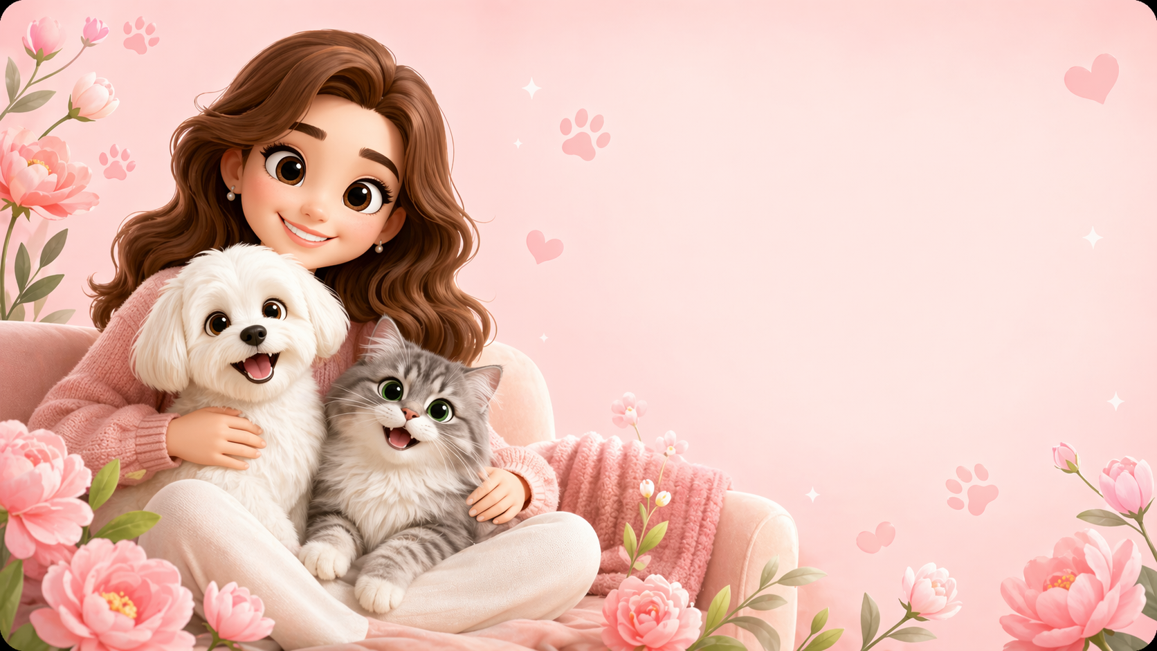 Pet mom gift campaign with woman, dog, and cat